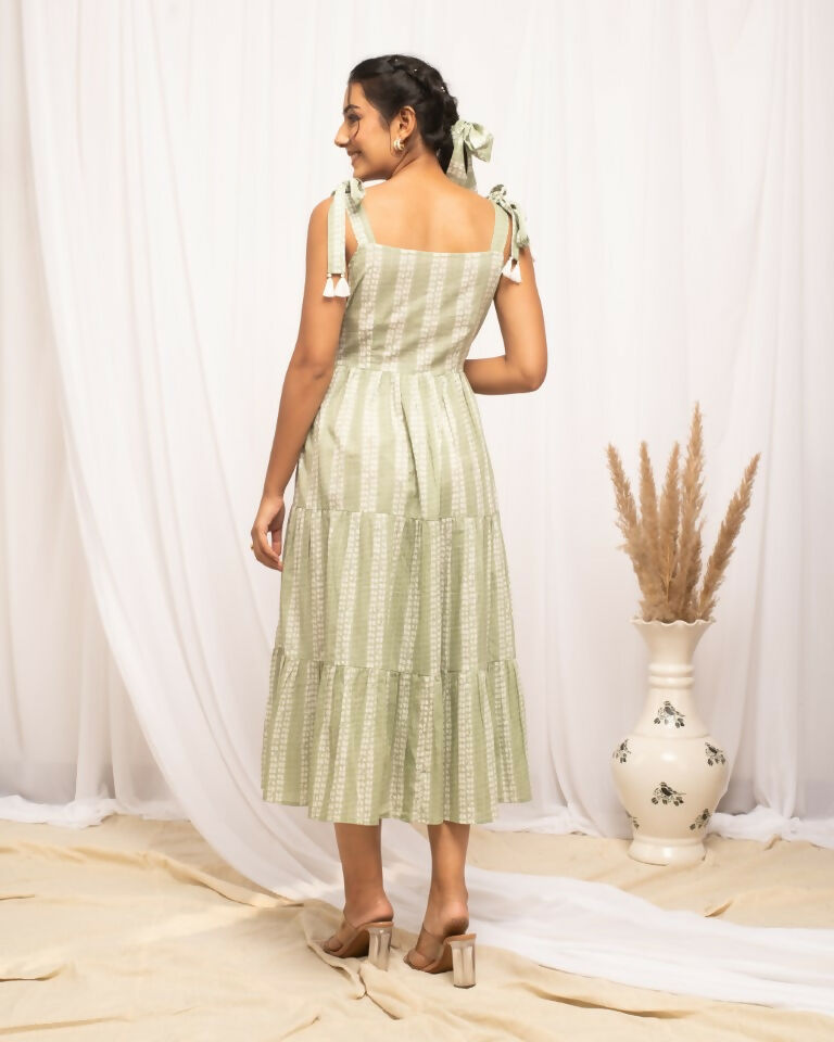 FIORRA Women's Green Cotton Printed Dress - Swadesiicart