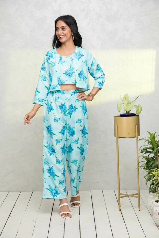 Myshka Women Blue Printed Pastels Co-Ords - Swadesiicart