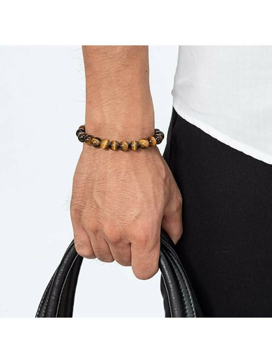 NVR Natural Crystal Beaded Tiger Eye Gemstone Bracelet