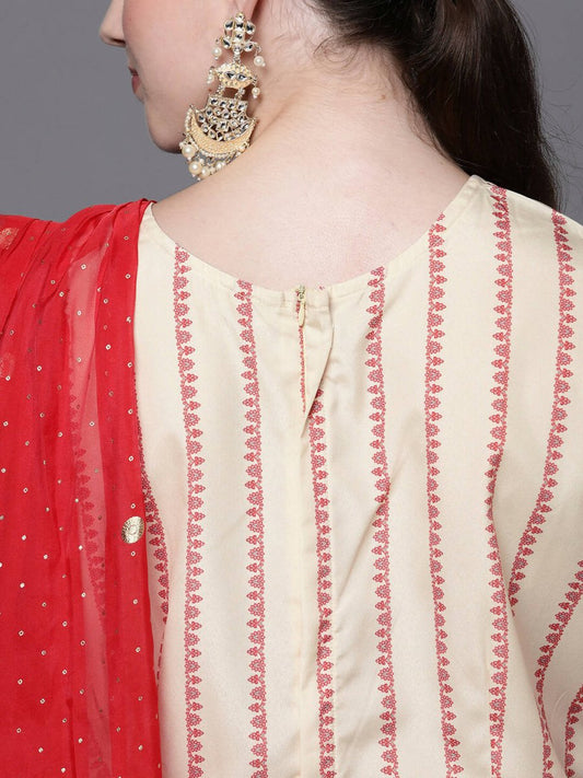 Ahalyaa Off White & Red Printed Basic Jumpsuit - Swadesiicart
