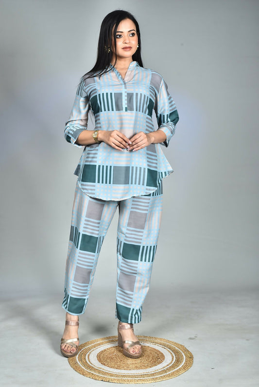 Morchari Digital Print Semi Muslin Co-Ord Set Top & Trouser-Multicolor - Swadesiicart