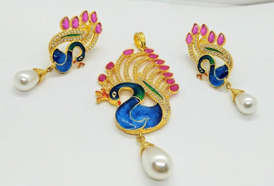AD Ruby Peacock Pendant Set | Swadesiicart