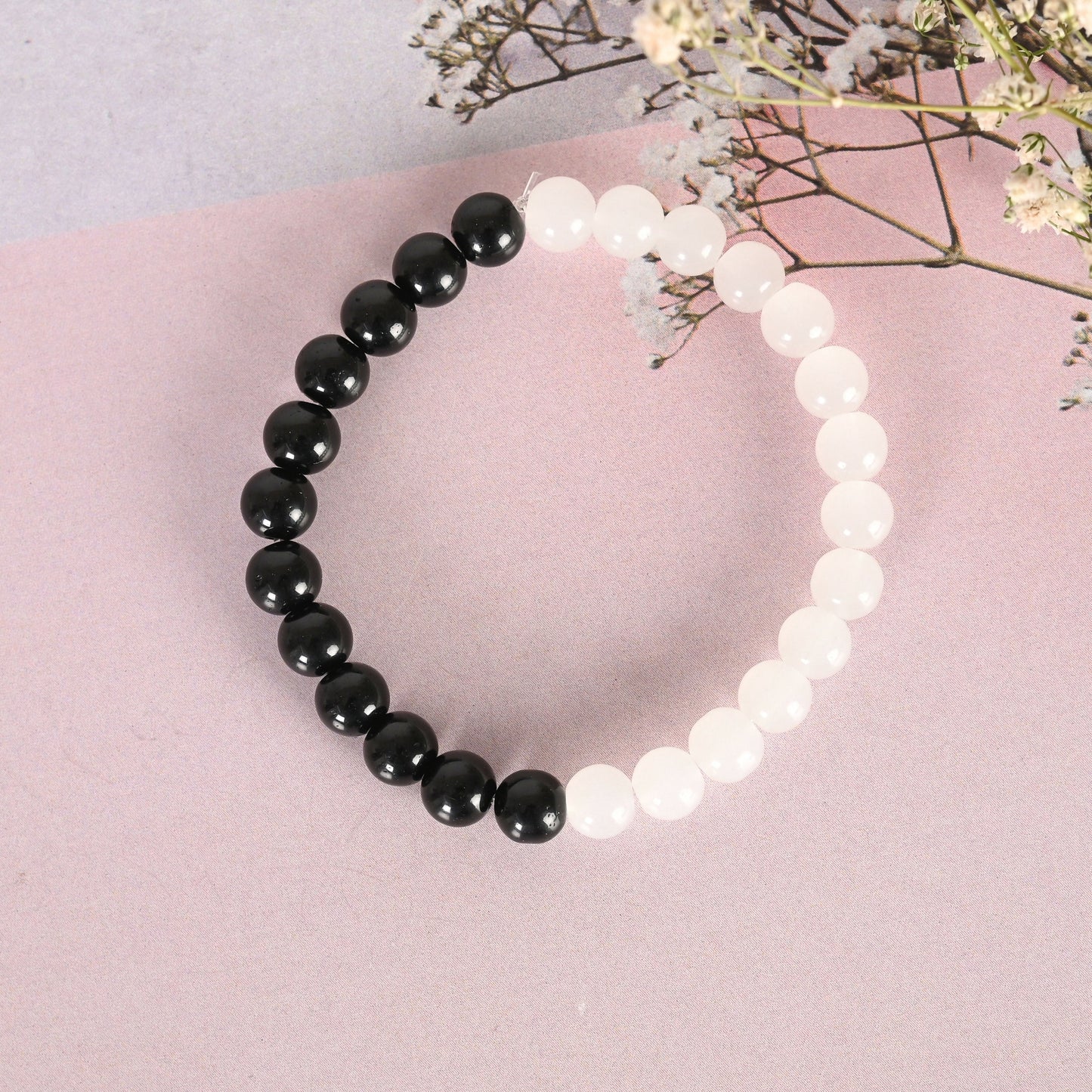 NVR Men & Women Black & White Marbel Crystal Elasticated Bracelet - Swadesiicart