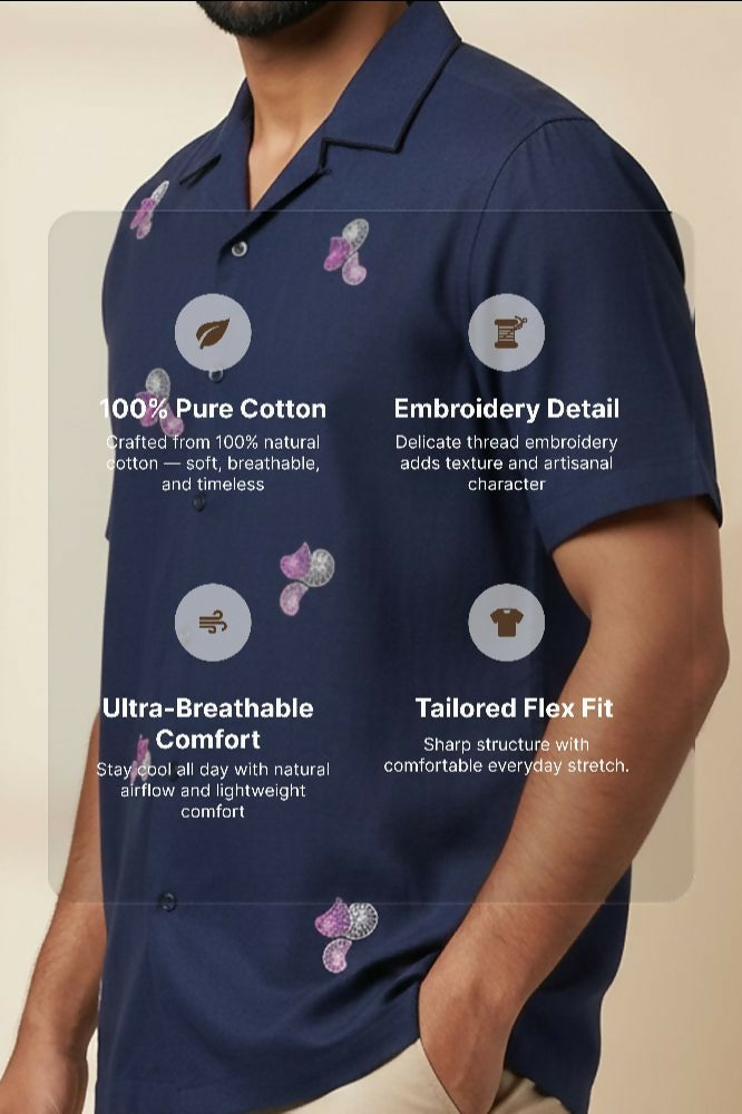 Aureole — Blue Embroidered Cotton Shirt by Hilo Design