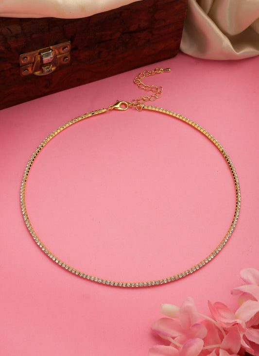 NVR Women's Gold-Toned CZ-Studded Choker Necklace | Swadesiicart