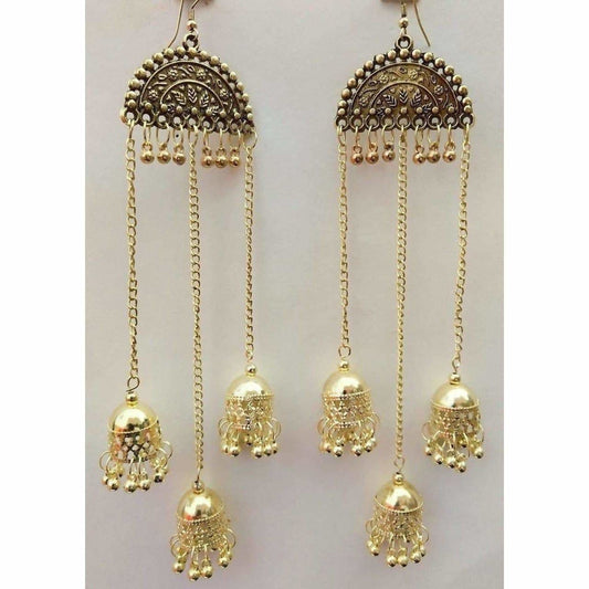MS Fashion India Antique Gold-Polished Fancy Hanging Jhumka Earrings | Swadesiicart