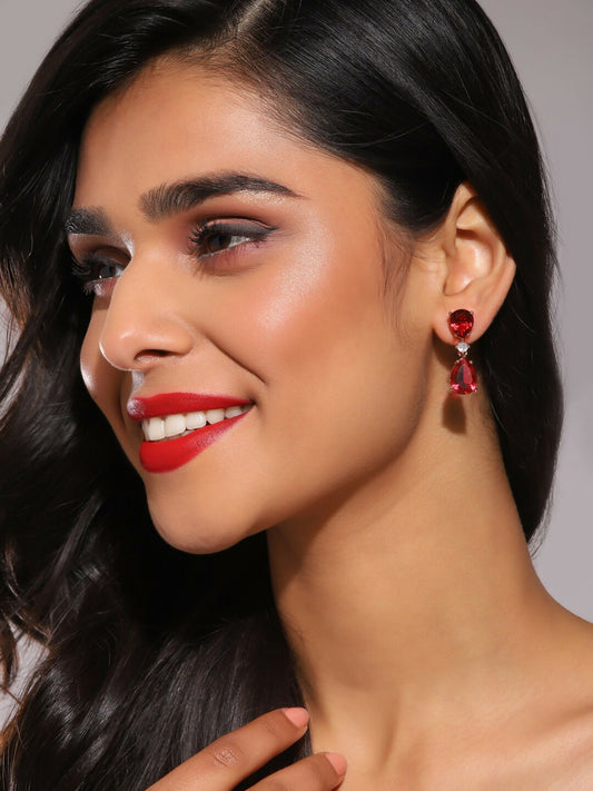 Maroon Stone Earrings- Ruby Raang | Swadesiicart