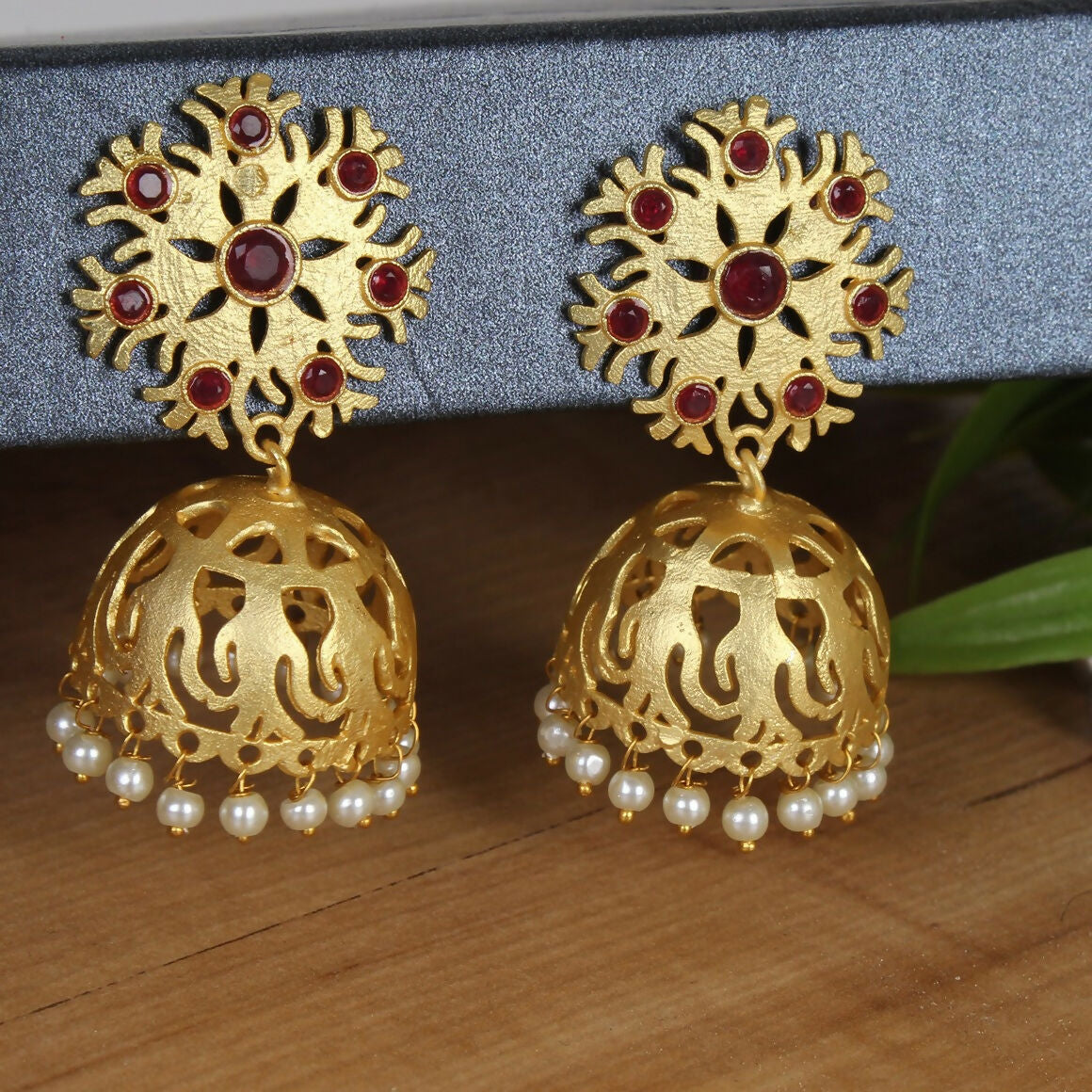 Joban Fashion Women Matte Gold Brass Jhumka | Swadesiicart