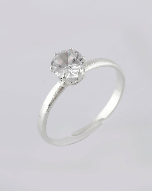 VOJ white CZ-detail Stainless Steel Cubic Zirconia Silver Plated adjustable finger Ring | Swadesiicart