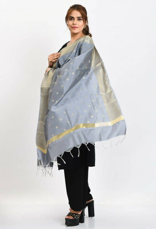 Mominos Fashion Moeza Women's Banarsi Silk Woven Design Grey Dupatta