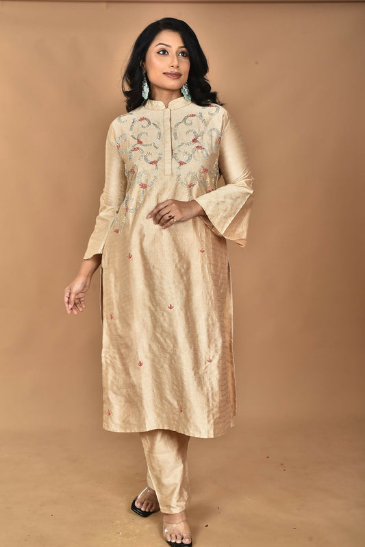 Morchari Women And Hand Embroidery Co-Ord Set-Beige - Swadesiicart