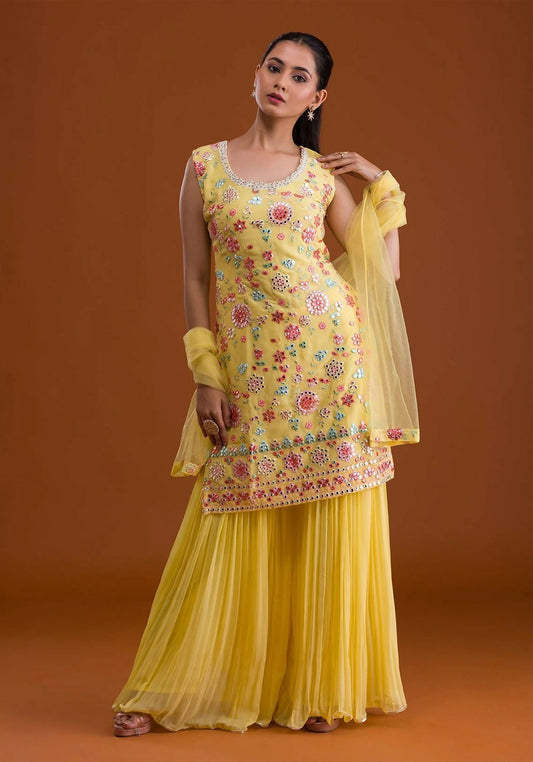 Anaita Yellow Georgette Suit with Embroidered Multi Work - Swadesiicart