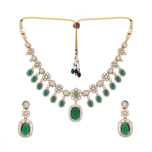 Nuyug 18K Gold Plated Emerald Blossom Necklace Set | Swadesiicart