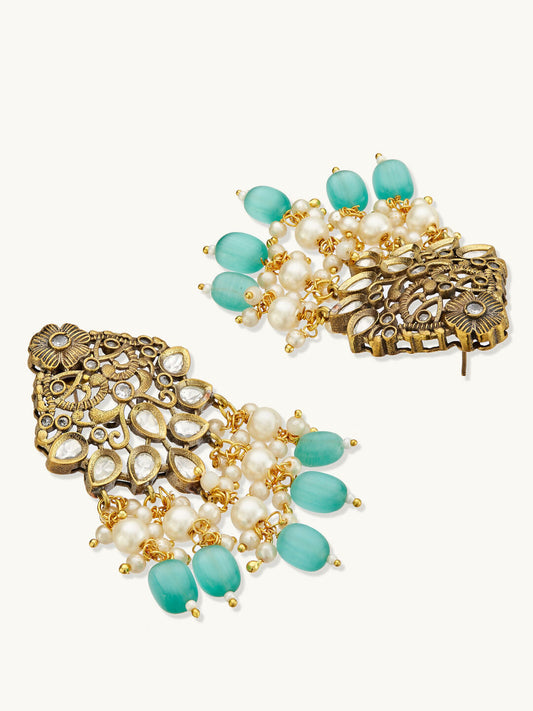 Nuyug 22K Gold-Plated Zircon Studded & Stone Beaded Strings Necklace Set | Swadesiicart