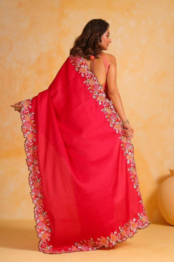 Vamsee Sundha Red Tussar Silk Saree - Swadesiicart