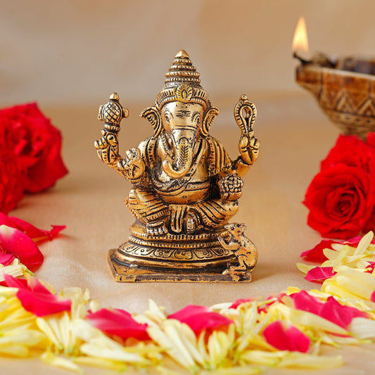 Estele Gold-Polished Spiritual Lord Ganesh Idol for Gifts & HouseWarming/Home/Office Decors - Swadesiicart