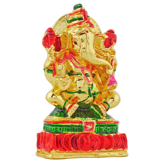 Estele Gold-Polished Spiritual Lord Divine Ganesha Idol with multi-color Stone Type:Enamel for Gifts & HouseWarming/Home/Office Decors - Swadesiicart
