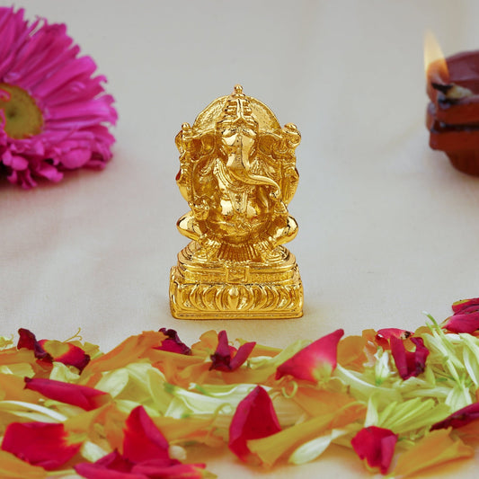 Estele Gold-Polished Spiritual Lord Ganesha Idol for Gifts & HouseWarming/Home/Office Decors - Swadesiicart