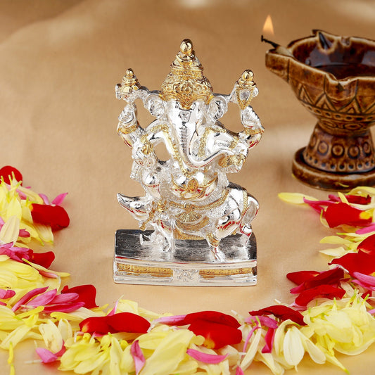 Estele Gold-Polished Spiritual Mooshak Lord Ganesha Idol for Gifts & HouseWarming/Home/Office Decors - Swadesiicart