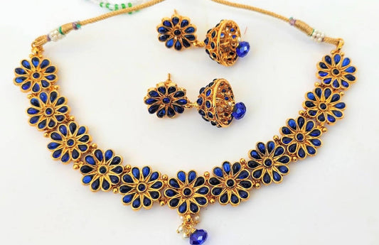 Kemp Designer Blue Necklace Set - Mokshi Collections