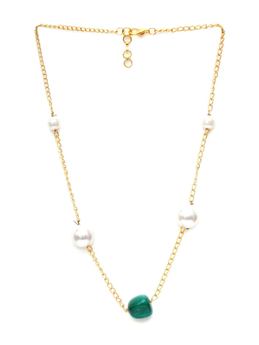 Layered Pearl and Emerald Neckpiece (gold) - Ruby Raang | Swadesiicart