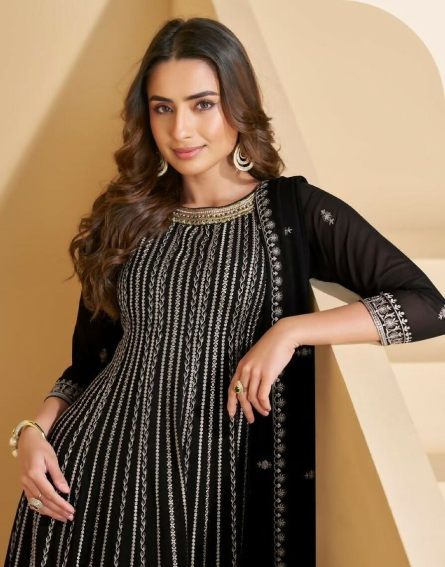 Anaita Black Georgette Stitched Suit with Embroidery & Sequence Work