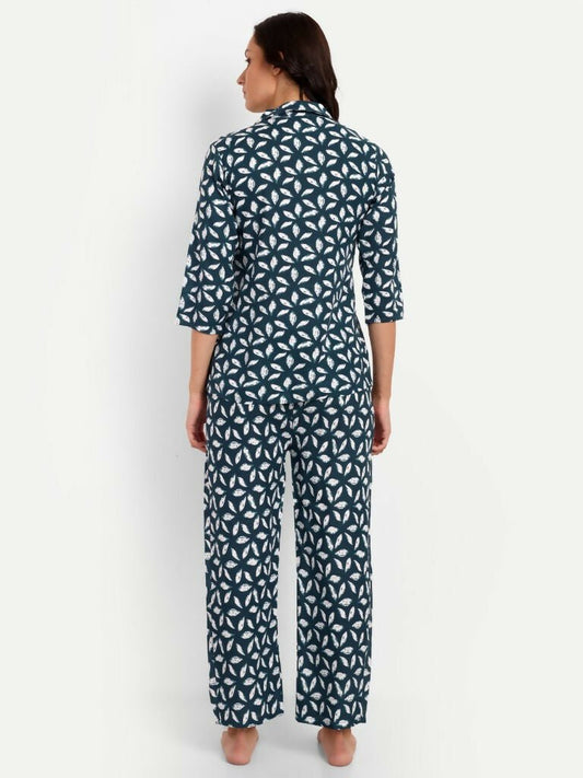 Alvano Beautiful Floral Print Co-ord set for Women's and Girls Rayon(Blue) - Swadesiicart