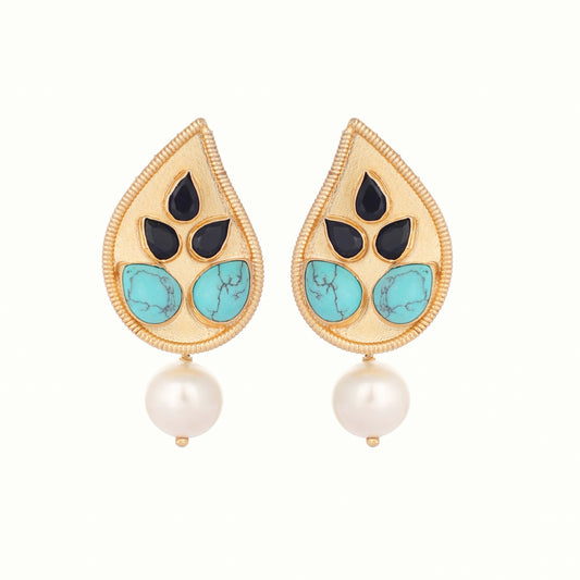 Nuyug 22K Gold Plated Black Paisley Earrings | Swadesiicart