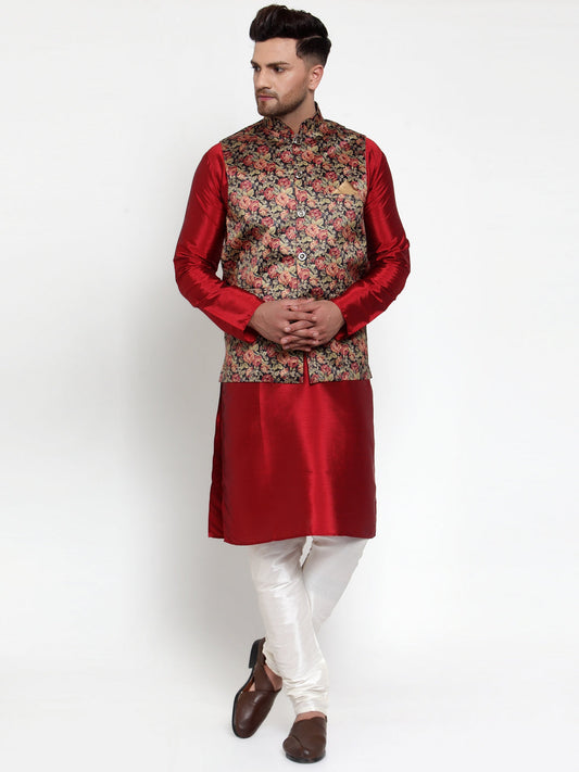 Jompers Men's Beautiful Black Printed Nehru Jacket | Swadesiicart