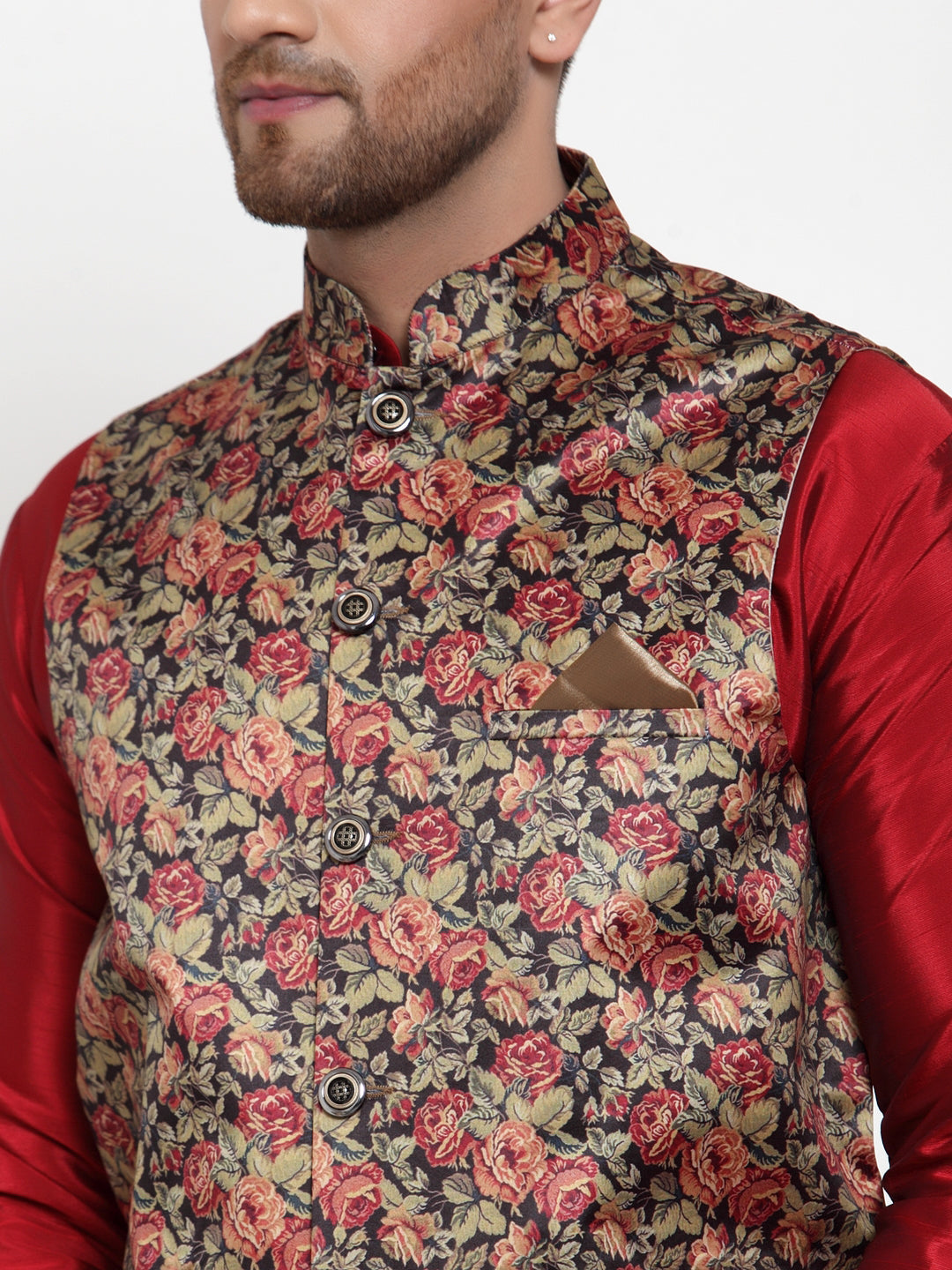 Jompers Men's Beautiful Black Printed Nehru Jacket | Swadesiicart