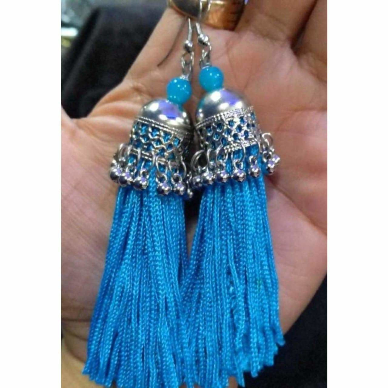 MS Fashion India Latest Fashion Blue Hanging Threads In Jhumka Earrings | Swadesiicart