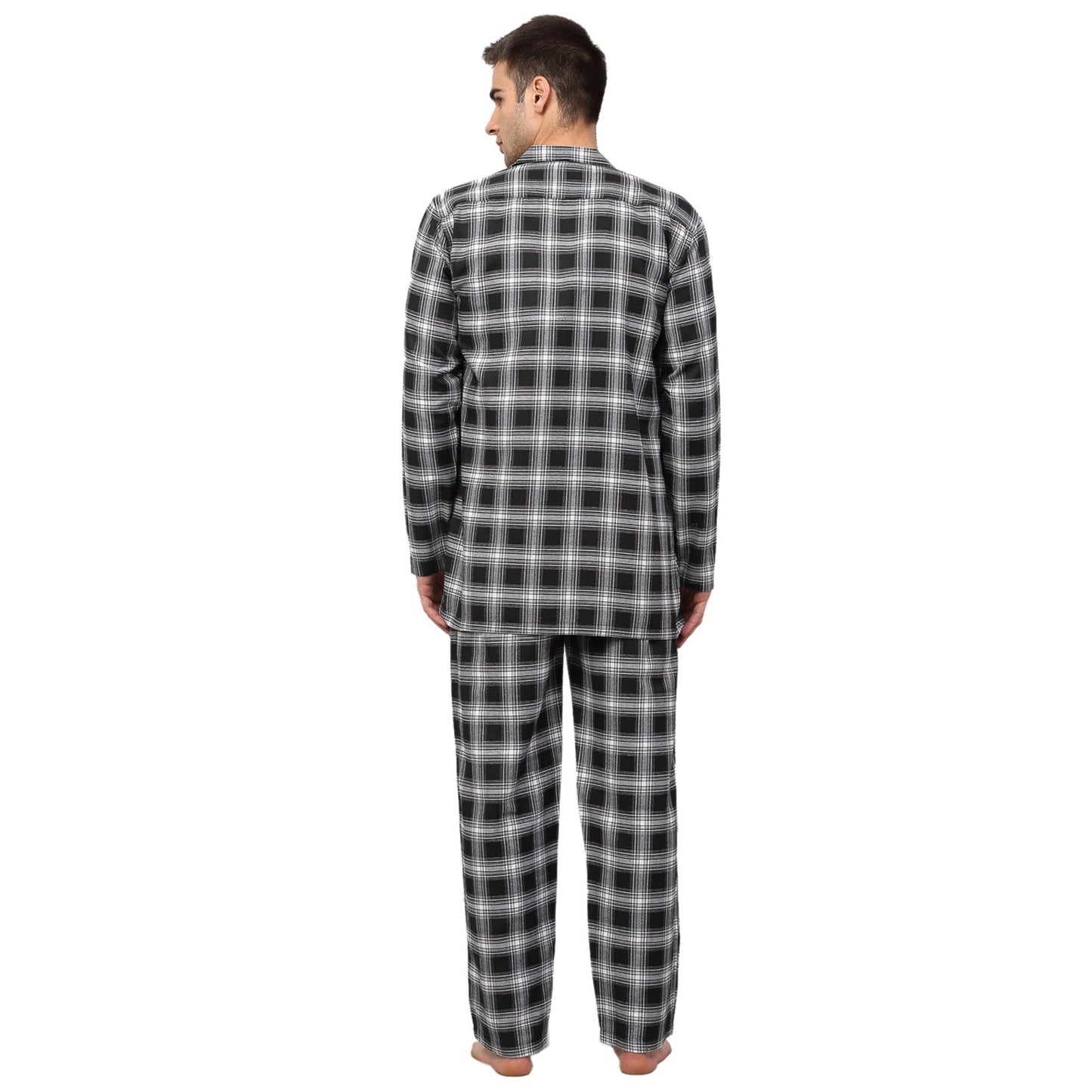Jainish Men Black & White Checked Night suit | Swadesiicart
