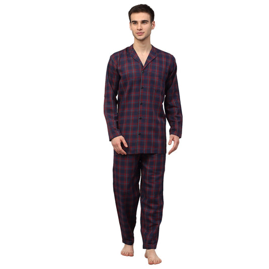 Jainish Men's Blue Checked Night Suits ( GNS 001Blue-Red ) | Swadesiicart
