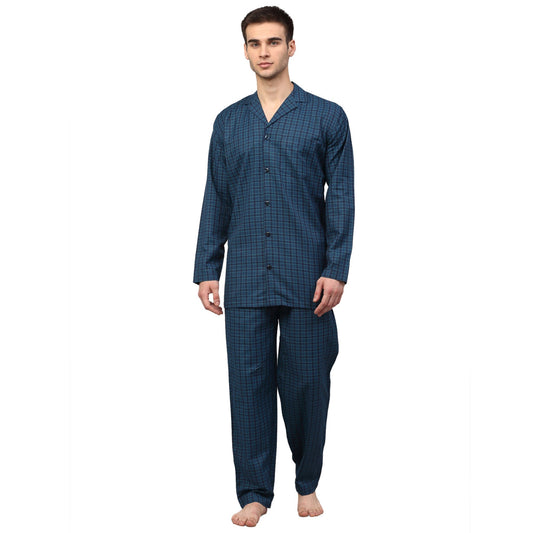 Jainish Men's Blue Checked Night Suits ( GNS 001Blue ) | Swadesiicart