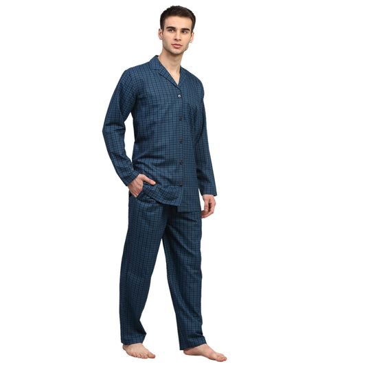Jainish Men's Blue Checked Night Suits ( GNS 001Blue ) | Swadesiicart