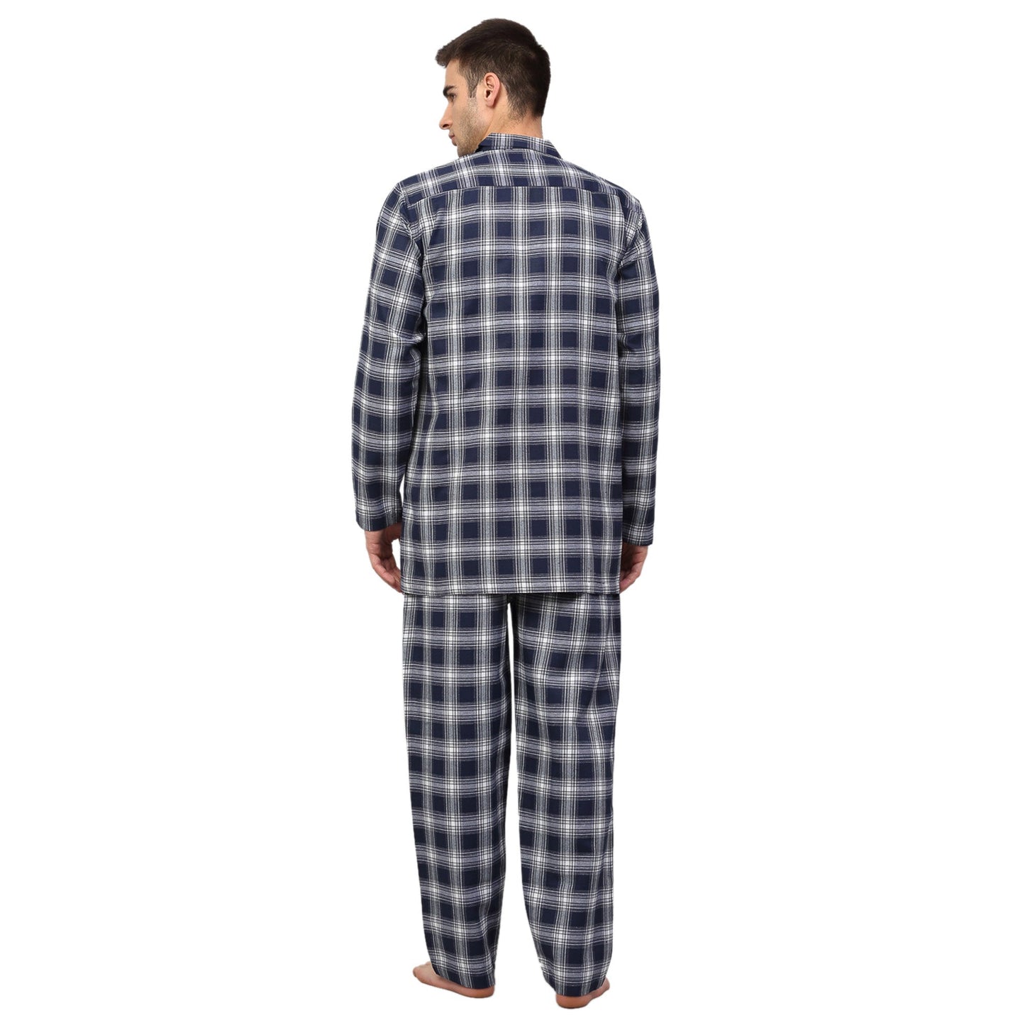 Jainish Men's Navy Blue Checked Night Suits ( GNS 001Navy-White ) | Swadesiicart