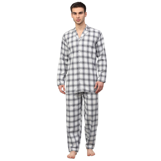 Jainish Men's White Checked Night Suits ( GNS 001White ) | Swadesiicart