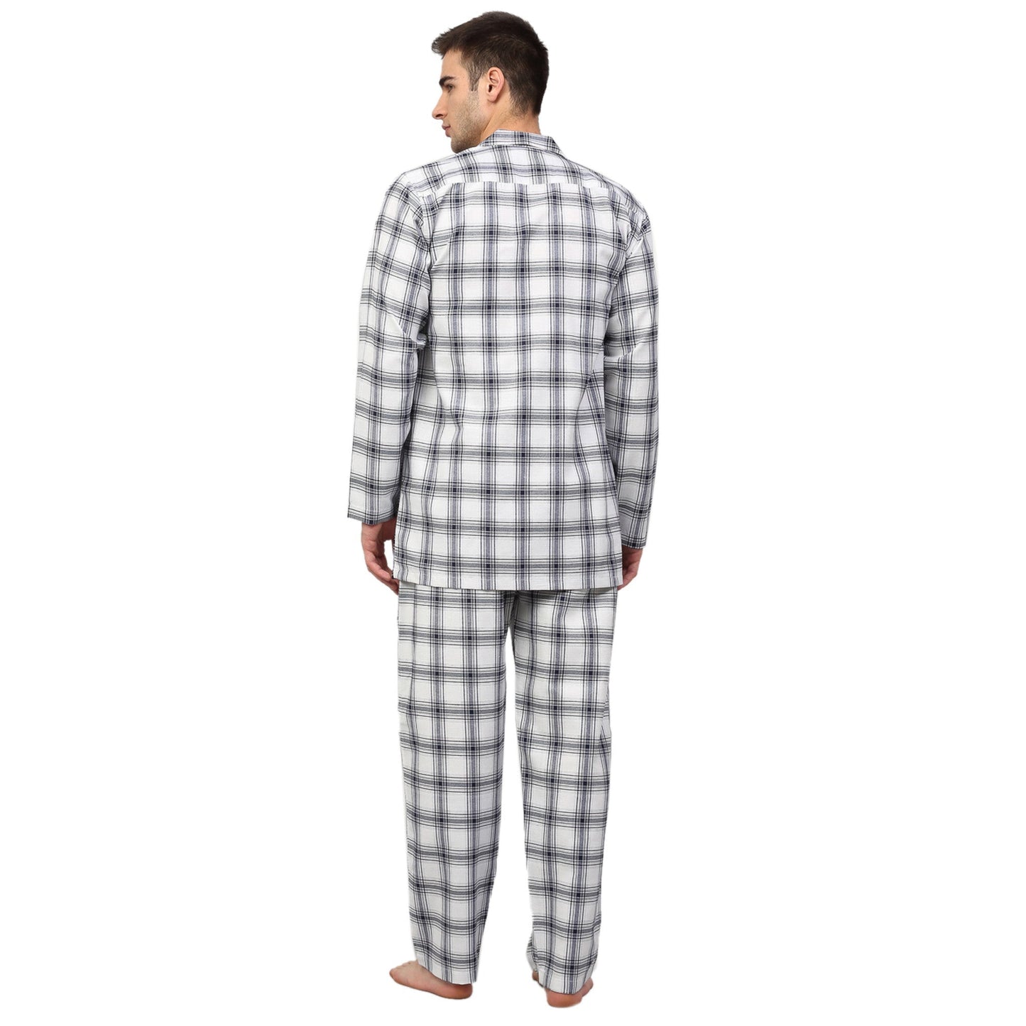 Jainish Men's White Checked Night Suits ( GNS 001White ) | Swadesiicart