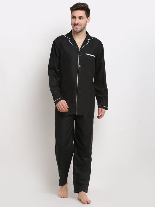 Jainish Men's Black Cotton Solid Night Suits ( GNS 003Black ) | Swadesiicart