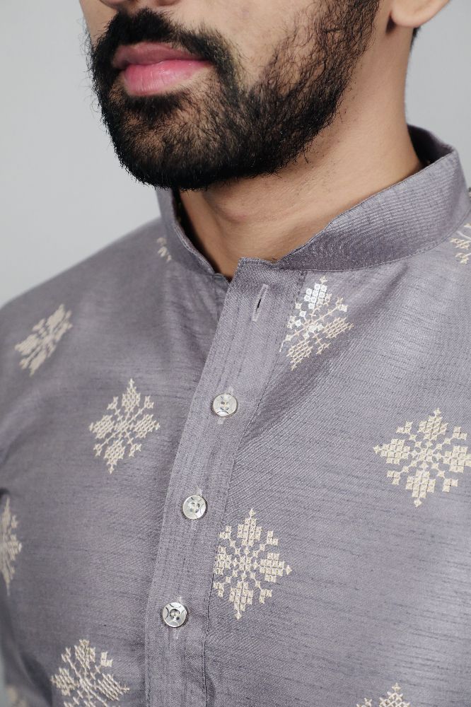 Neera Trendz Grey Soft Parbon Silk Embroidered Men's Kurta Pyjama - Swadesiicart