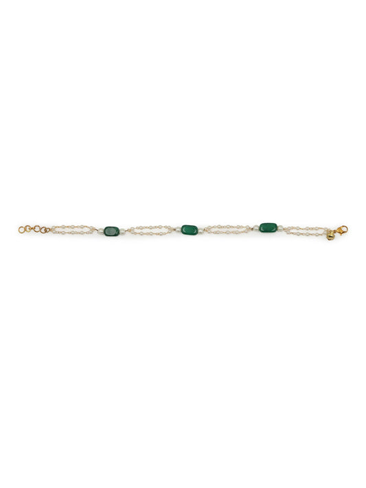 Gold-Polished White Green Pearl Beaded Anklets - Ruby Raang | Swadesiicart