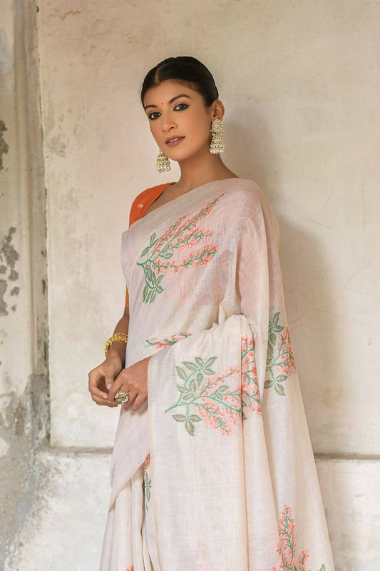 Vishnu Weaves Women's Orange Muga Cotton Woven Saree with Blouse - Swadesiicart