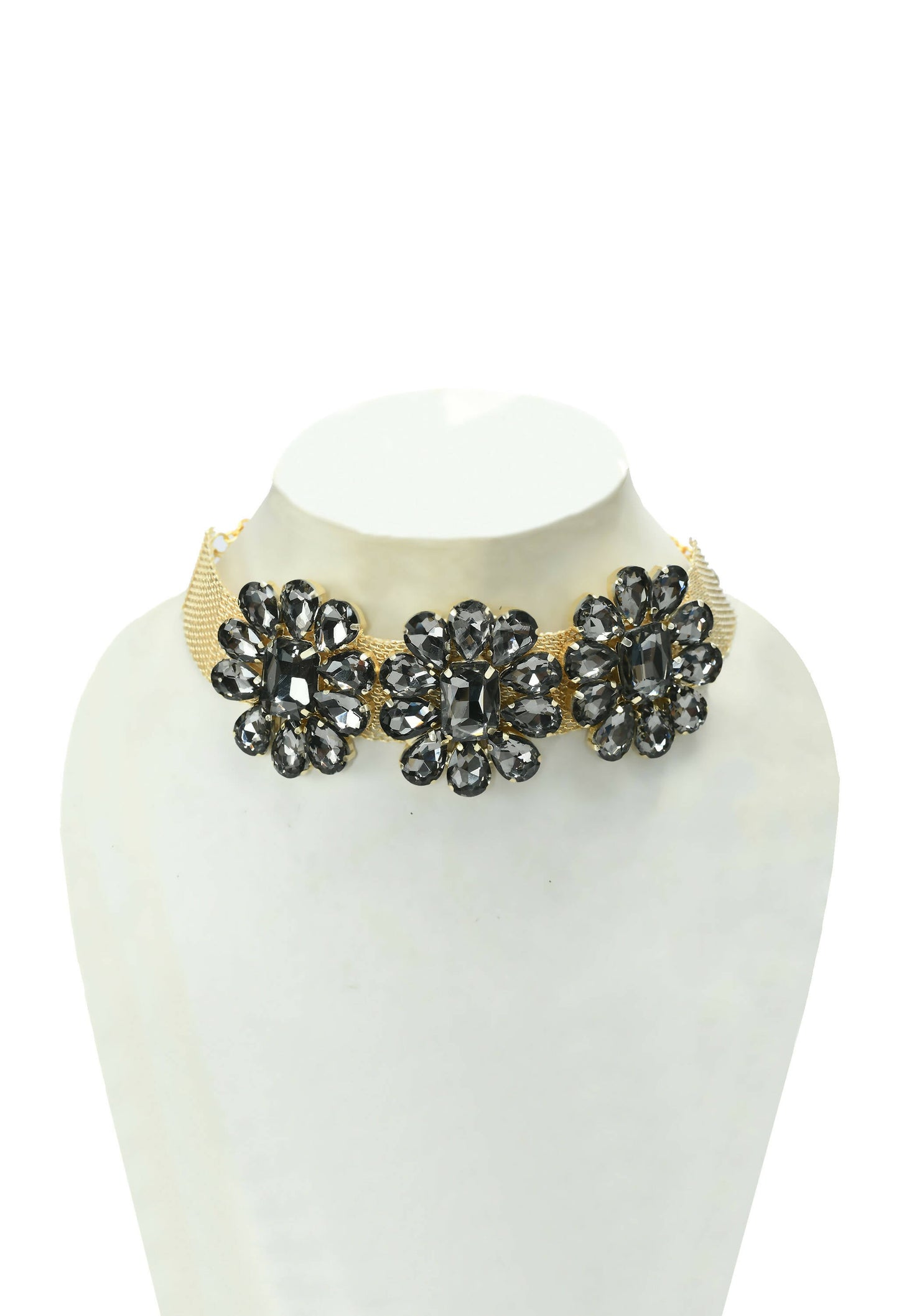 Mominos Fashion Joharkamal Gold-Polished Brass Finish Stone Choker For Women & Girls (Grey) | Swadesiicart