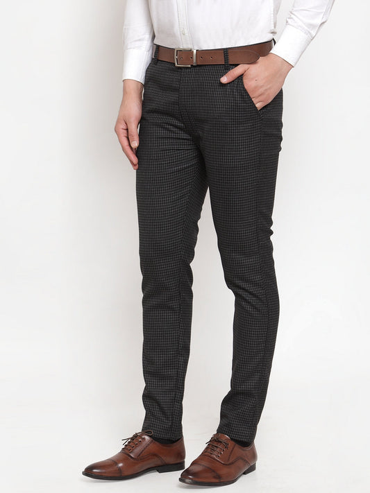 Jainish Men's Black Checked Formal Trousers ( GP 254Black ) | Swadesiicart