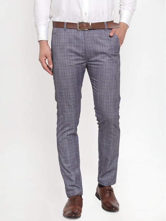Jainish Men's Blue Checked Formal Trousers ( GP 254Blue ) | Swadesiicart