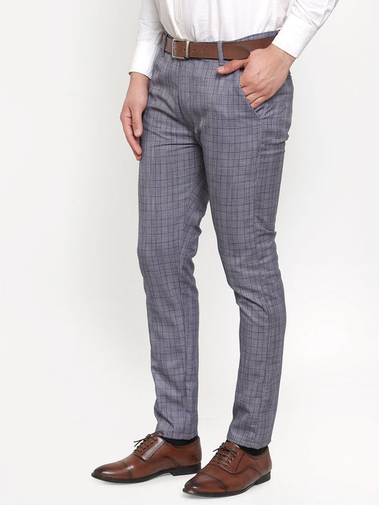 Jainish Men's Blue Checked Formal Trousers ( GP 254Blue ) | Swadesiicart
