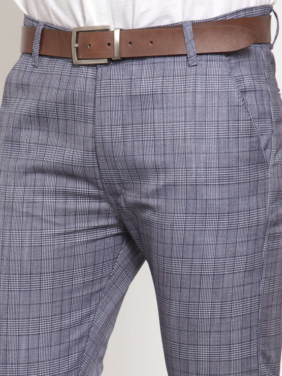 Jainish Men's Blue Checked Formal Trousers ( GP 254Blue ) | Swadesiicart