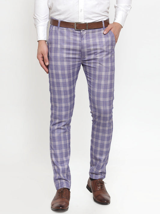 Jainish Men's Blue Checked Formal Trousers ( GP 254Light-Blue ) | Swadesiicart
