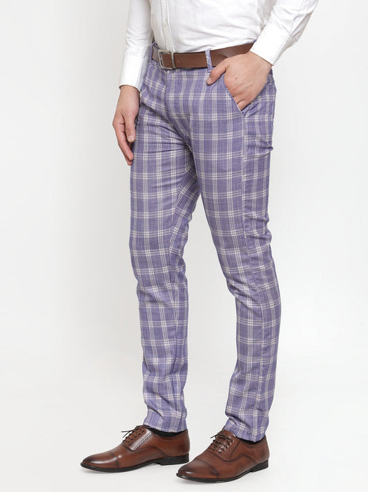 Jainish Men's Blue Checked Formal Trousers ( GP 254Light-Blue ) | Swadesiicart