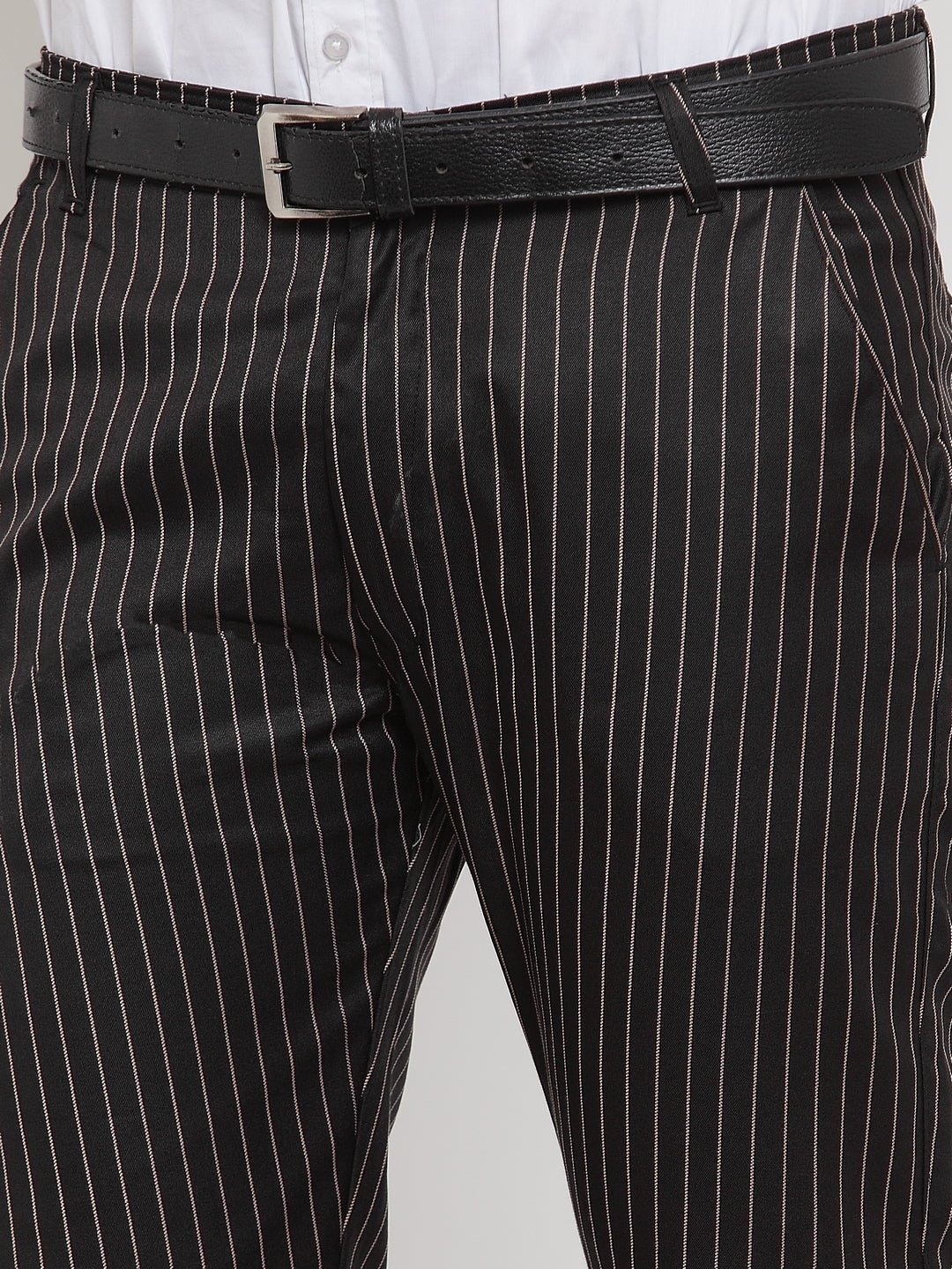 Jainish Men's Black Cotton Striped Formal Trousers ( FGP 255Black ) | Swadesiicart